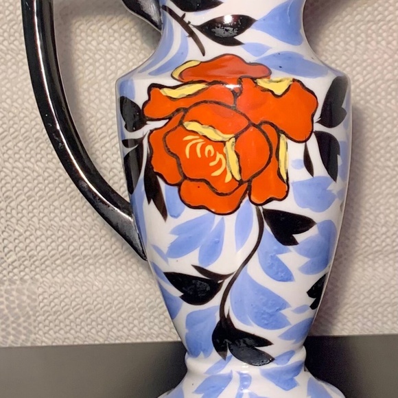 Vintage Hand Painted Made in Japan Lusterware Floral Vase.  Opalescent Rimmed - Picture 2 of 10